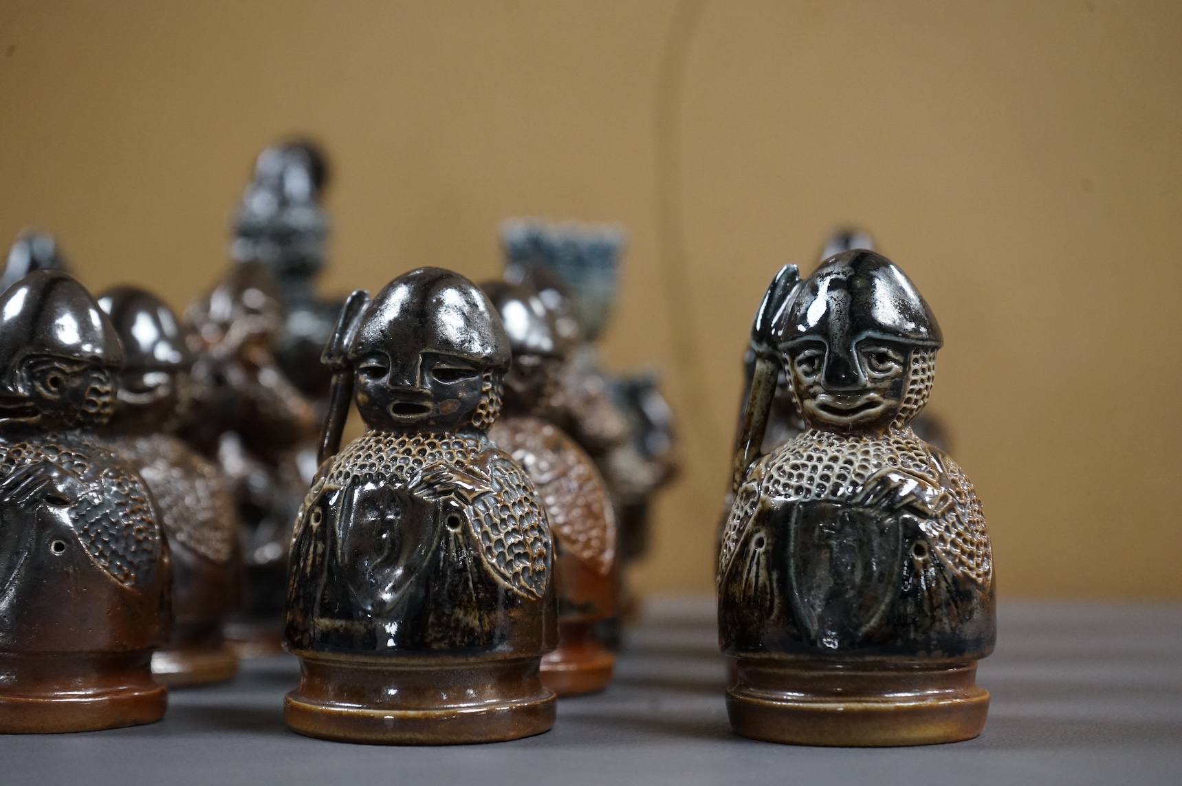 Guy Sydenham (1916-2005), a set of 16 black side chess pieces, tallest 11cm
